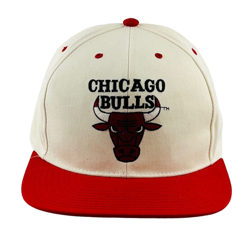 Vintage Chicago Bulls Snapback Hat Sears Brand Central White Red Brim Embroidery